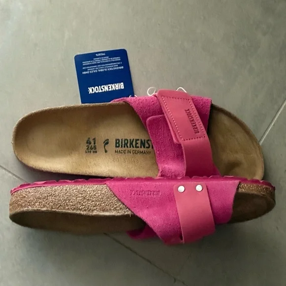 NEW • NWT • BIRKENSTOCK • OITA • SUEDE LEATHER Fuchsia Tulip Sandals • - Picture 4 of 6